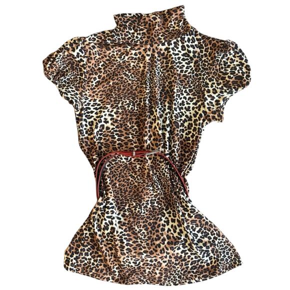 With love Tops - Vintage babydoll puff sleeve high neck cheetah top